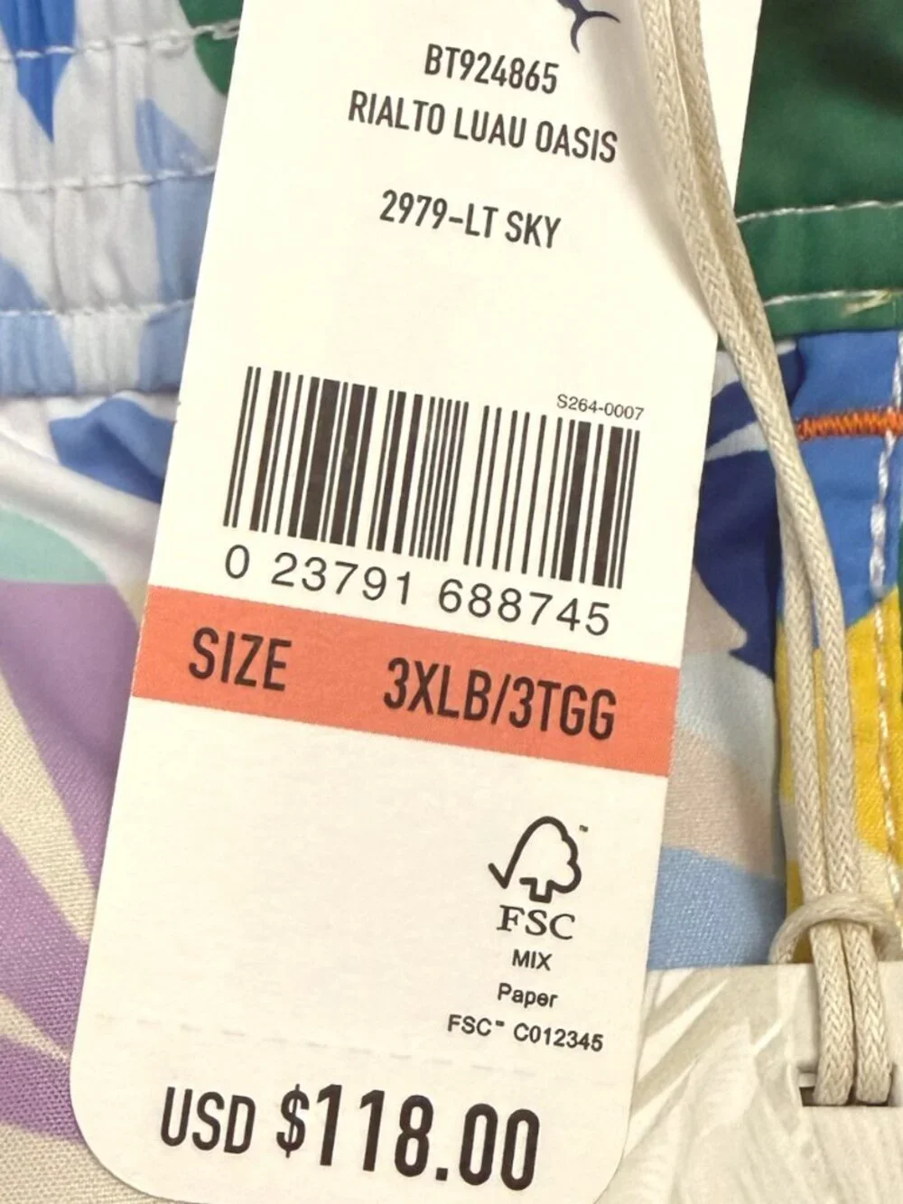 Tommy Bahama Mens Blue Tropical UPF Pockets Board Shorts Swim Sz 3XLB Big New